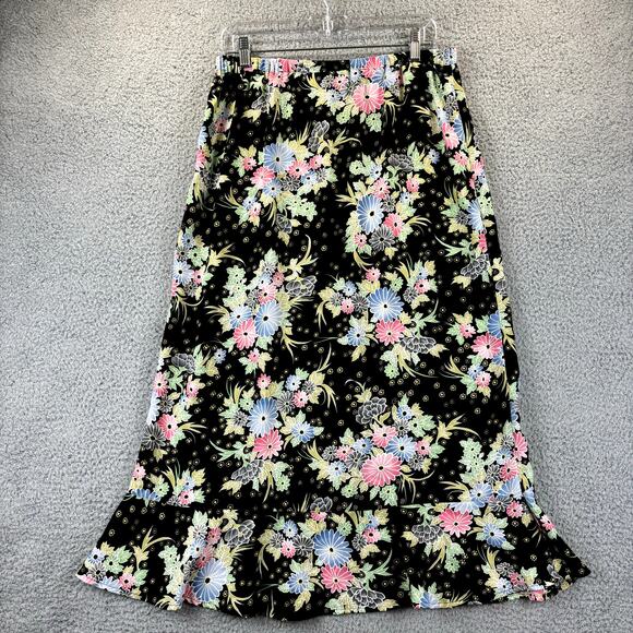 Sag Harbor Dresses & Skirts - VTG 90s Skirt Sz 14 Cottagecore Feminine Girlcore Floral Modest Midi Ruffle Hem
